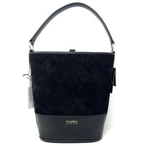 Claudia Firenze Suede Bucket Shoulder Bag Woven Purse Black Italian Leather NWT